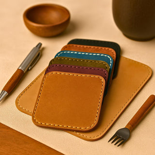 Handcrafted Leather Coaster Set of 4