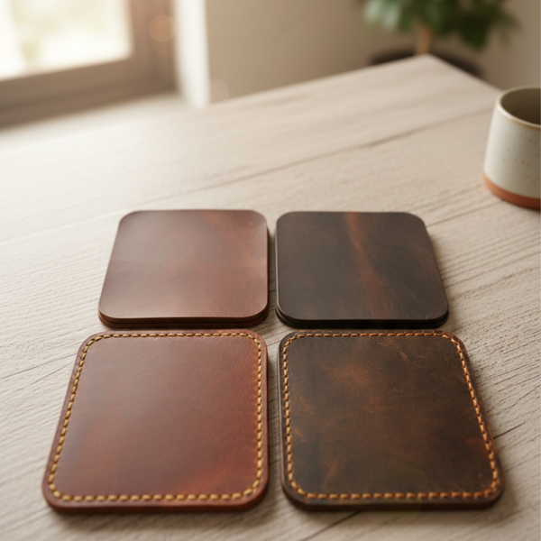 Leather Coaster Set of 4 – Personalized, Handmade